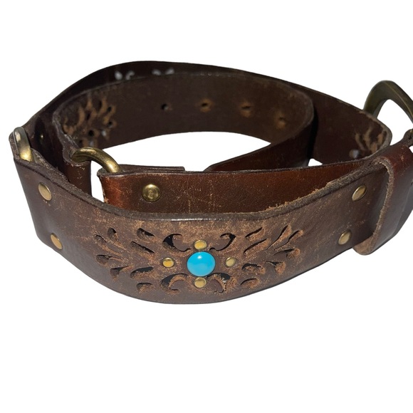 Linea Pelle Leather Belt with Turquoise Sz OS - Picture 4 of 9